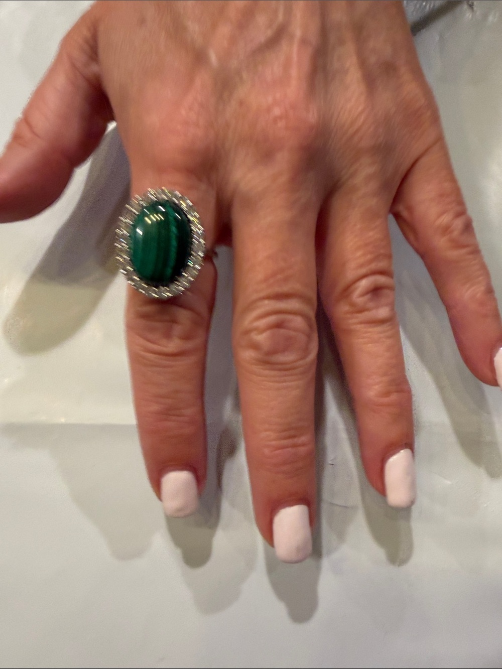 Green Stone Ring Size 7 Adjustable Band Statement Jewelry
#24